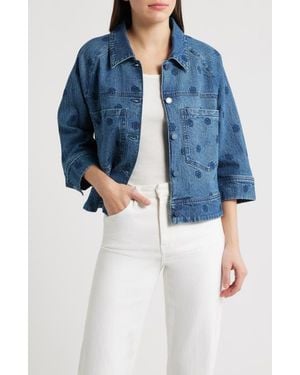 Wit & Wisdom Floral Embroidered Swing Denim Jacket - Blue
