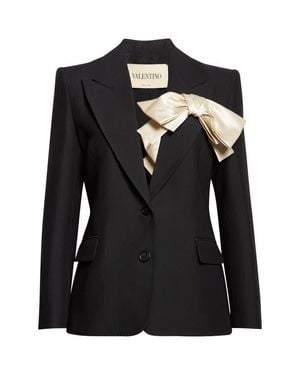 Valentino Double Duchesse Bow Detail Crepe Couture Jacket - Black
