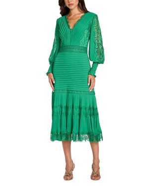 Tadashi Shoji Pintuck Lace Inset Cocktail Dress in Blue