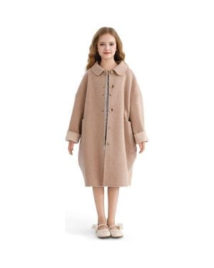 Tulle Wool Coat With Peter Pan Collar - Natural
