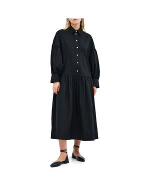 MARCELLA Ada Cotton Poplin Midi Shirtdress - Black