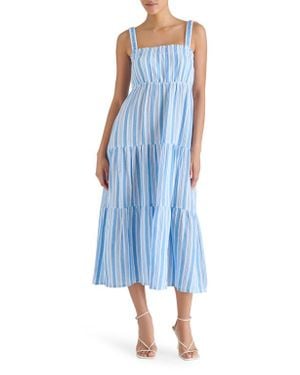 Steve Madden Alissa Stripe Tiered Cotton Gauze Midi Sundress - Blue
