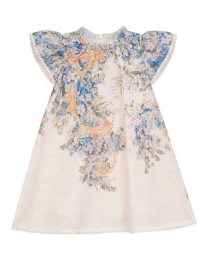 Umbrella Academy Floral Lace Trim Ruffle Neck Dress - Blue
