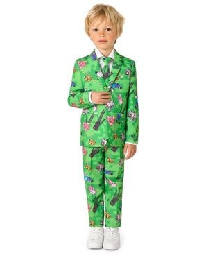 Opposuits Kids' Minecraft Two-Piece Suit & Tie Set - Green