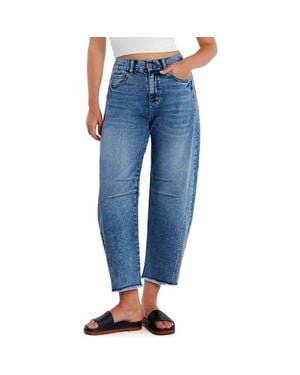 HINT OF BLU Frayed High Waist Crop Barrel Jeans - Blue