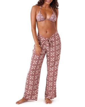 Roxy Batik Bloom Print Cover-Up Pants - Red