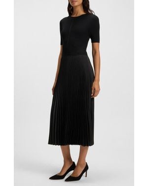 BOSS Fadridi Short Sleeve Mixed Media Midi Dress - Black
