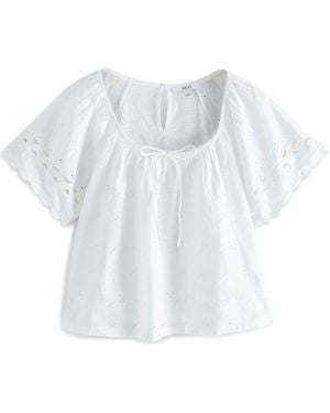 Next Broderie Boho Short Sleeve Rickrack Cotton Top - White