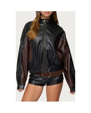 Edikted Lavena Oversize Colorblock Faux Leather Moto Jacket - Black