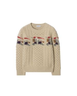 Burberry Girls' Knight Aran Knit Wool Cashmere Sweater - Natural