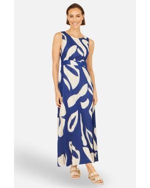 Yumi' Cotton Abstract Print Maxi Dress - Blue