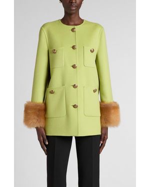Valentino Garavani Compact Drape Wool & Cashmere Jacket With Genuine Shearling Cuffs - Metallic