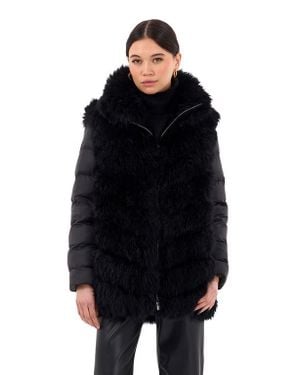 Gorski Genuine Shearling Chevron Jacket With Detachable Quilted Sleeves - Black