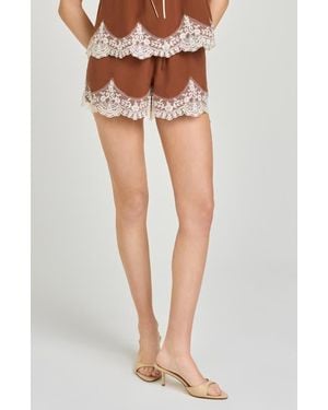 Wayf Wendy Lace Detail Satin Shorts - Brown