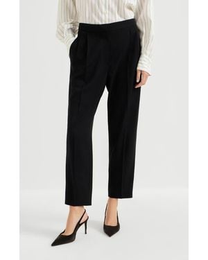 Brunello Cucinelli Viscose And Virgin Wool Tuxedo Pants - Black