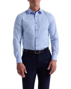 Bugatchi Julian Shaped Fit Abstract Stripe Stretch Cotton Button-Up Shirt - Blue