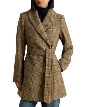 Ralph Lauren Plaid Wool Wrap Coat - Brown
