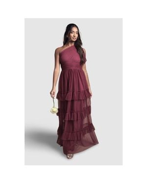 Oasis Pleated One Shoulder Tiered Maxi Dress
