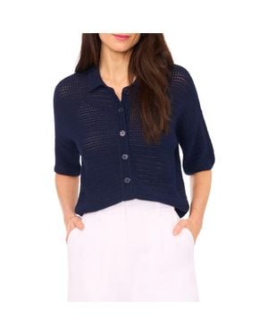 Halogen® Cotton Short Sleeve Cardigan - Blue