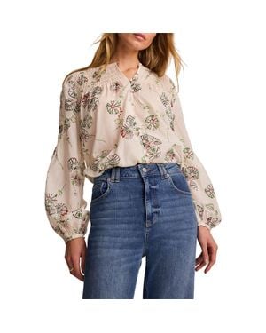 Mint Velvet Floral Smocked Peasant Blouse - Blue
