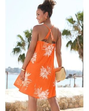 Lascana Beaded Strap Print Dress - Orange