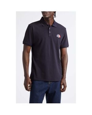 Moncler Logo Patch Cotton Piqué Polo - Blue