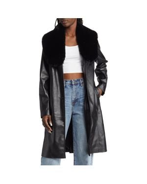 Blank NYC Faux Fur Shawl Collar Trench Coat - Black