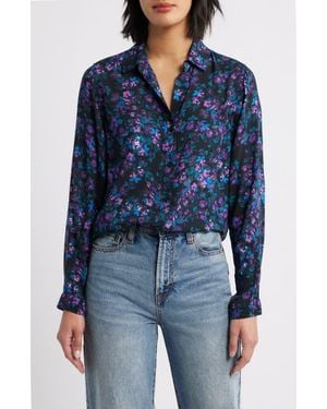 Cloth & Stone Floral Button-Up Shirt - Blue