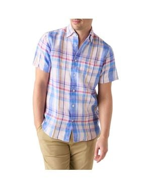 Robert Talbott Morgan Plaid Linen Short Sleeve Shirt - Blue