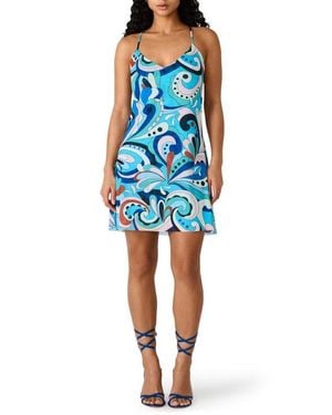 Steve Madden Sheila Print Cowl Back Minidress - Blue