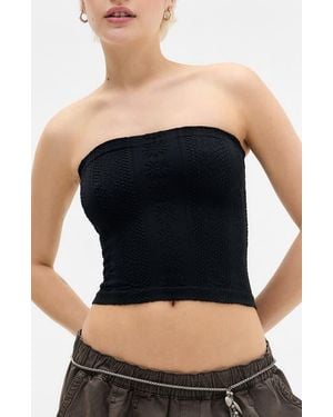 BDG Floral Knit Crop Bandeau Top - Black