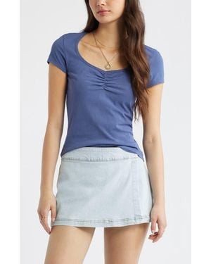 BP. Ruched Front Cotton T-Shirt - Blue