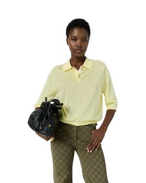 Gerard Darel Laika Short Sleeve Knit Polo Top - Metallic