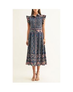 Adelyn Rae Karly Mixed Print Shirtdress - Blue