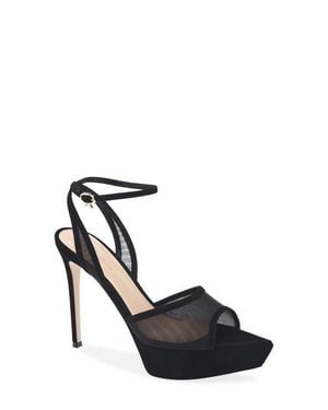 Gianvito Rossi Dorotea Mesh Platform Sandal - Black