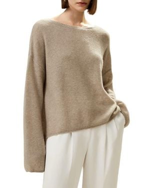 LILYSILK Relaxed Fit Drop-Shoulder Silk Cashmere Blend Sweatshirt - Natural