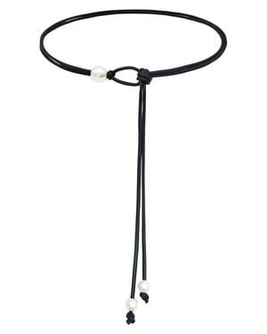 petit moments Faux Pearl Faux Leather Tie Belt - Black