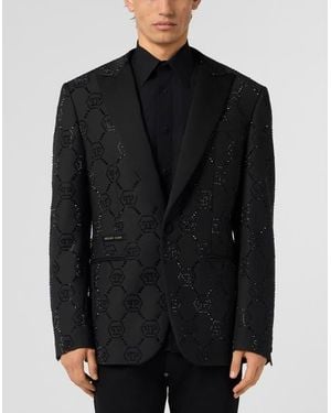 Philipp Plein Wool Blazer With Stin Details Monogram - Black