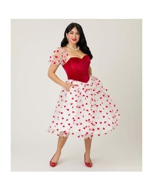 Unique Vintage Loving You Swing Dress - Red