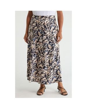 Anne Klein Print Pull-On Bias Flared Skirt - Black