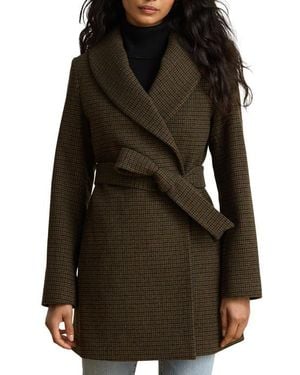Ralph Lauren Plaid Wool Wrap Coat - Black