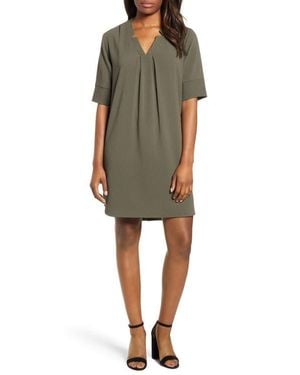 Bobeau Pleat Front Curved Hem Shirtdress - Green