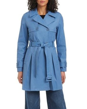 Kate Spade Belted Double Breasted Pleated Trench Coat - Blue