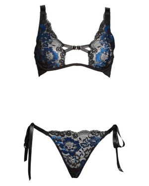Coquette Floral Lace Underwire Bra And Side Tie Panties - Black