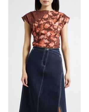 3.1 Phillip Lim Desert Floral Patchwork Cap Sleeve Cotton Top - Blue