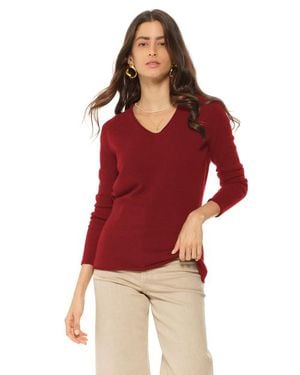 Monticelli Cashmere Ultra-Light Cashmere V-Neck Sweater - Red
