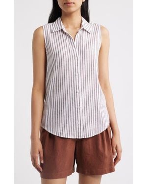 Cloth & Stone Split Back Stripe Sleeveless Button-Up Shirt - White