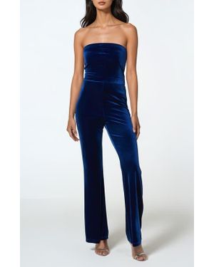 Bebe Strapless Velvet Jumpsuit - Blue