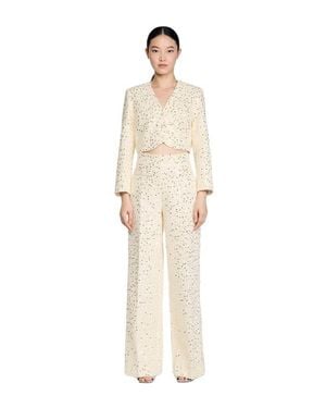 Sandro Sequin Straight-Leg Cotton Pants - Natural