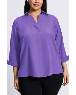 Foxcroft 'Taylor' Three-Quarter Sleeve Non-Iron Cotton Shirt - Purple